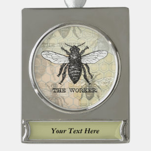 Illustration der Vintagen Arbeiterbiene Banner-Ornament Silber