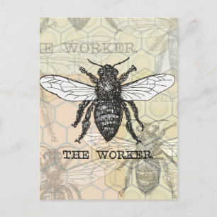 Illustration der Vintagen Arbeiterbiene Postkarte