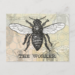 Illustration der Vintagen Arbeiterbiene Postkarte