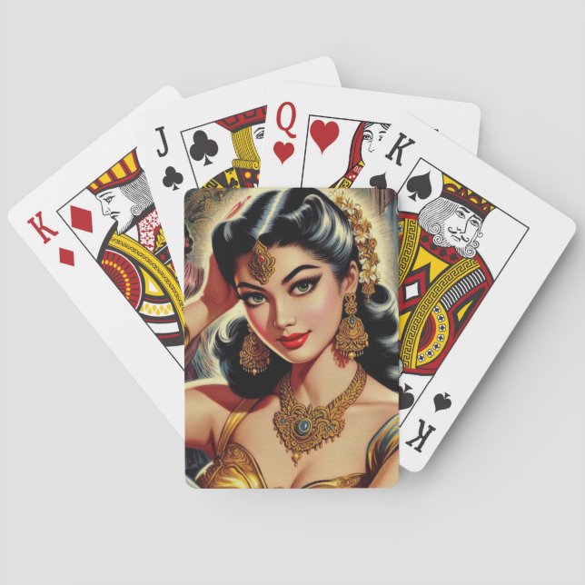 Illustration der Vintagen indischen Frau Spielkarten (Rückseite)
