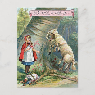Illustration der Vintagen kleinen Rotkäppchen Postkarte