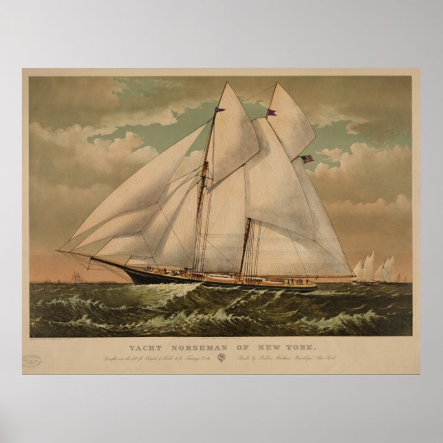 Illustration der Vintagen Schoner Yacht (1882) Poster (Vorne)