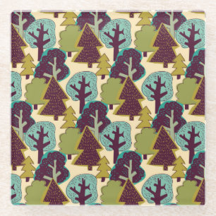 Illustration der Waldfarbdoodle-Bäume Glasuntersetzer