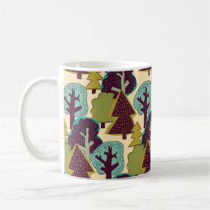 Illustration der Waldfarbdoodle-Bäume Kaffeetasse