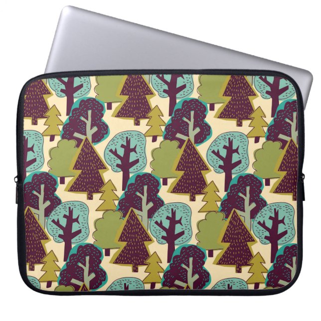 Illustration der Waldfarbdoodle-Bäume Laptopschutzhülle (Vorderseite)