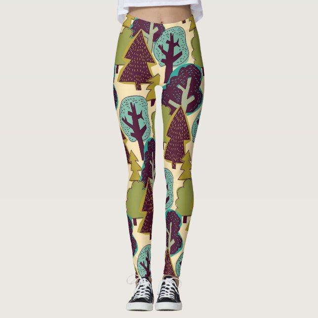 Illustration der Waldfarbdoodle-Bäume Leggings (Vorderseite)