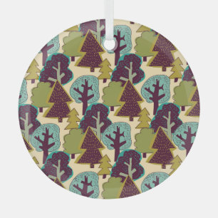 Illustration der Waldfarbdoodle-Bäume Ornament Aus Glas