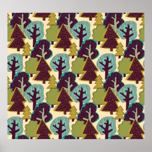 Illustration der Waldfarbdoodle-Bäume Poster