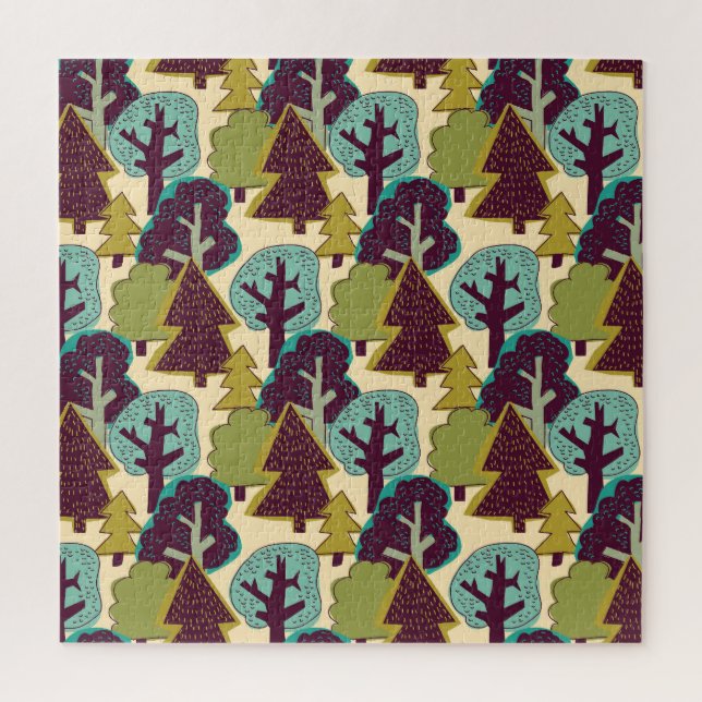 Illustration der Waldfarbdoodle-Bäume Puzzle (Vertikal)