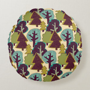 Illustration der Waldfarbdoodle-Bäume Rundes Kissen