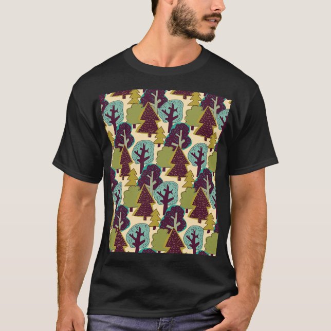 Illustration der Waldfarbdoodle-Bäume T-Shirt (Vorderseite)
