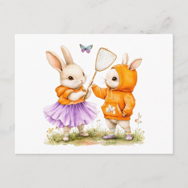 Illustration der Wasserfarbe von zwei Bunnies, die Postkarte (Vorderseite)
