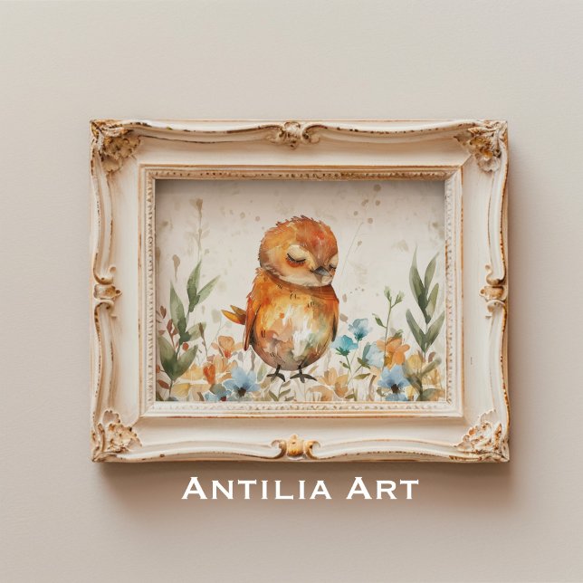 Illustration der Wasserfarben-Vogelwelt Rustikales Poster (Von Creator hochgeladen)