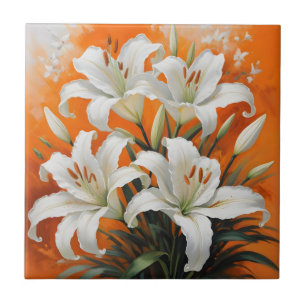 Illustration der weißen Lilien Fliese