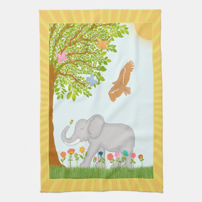 Illustration der Whimsical Elephant Nature Geschirrtuch (Vertikal)