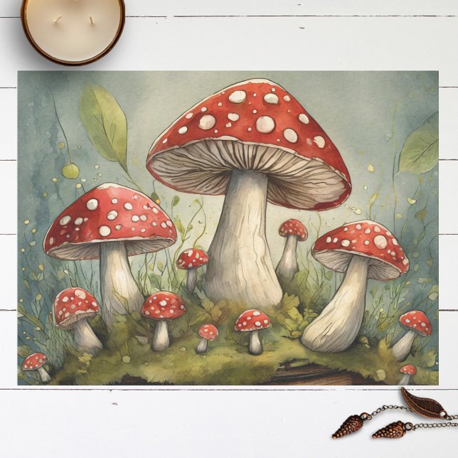 Illustration der Whimsical Red Mushrooms Decoupage Seidenpapier (Von Creator hochgeladen)