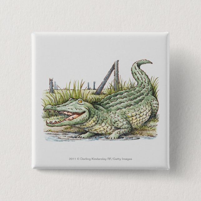 Illustration des Alligators auf dem Ufer Button (Vorderseite)