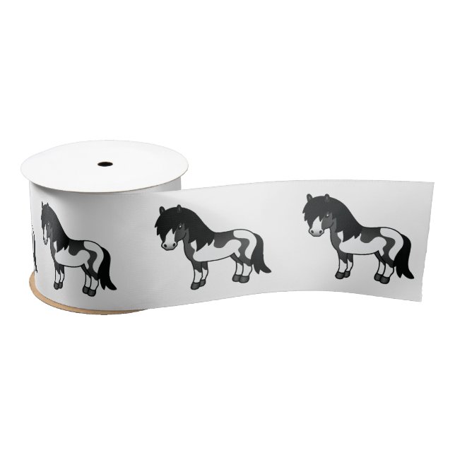Illustration des Black Pinto Shetland Pony Cartoon Satinband (Spule)