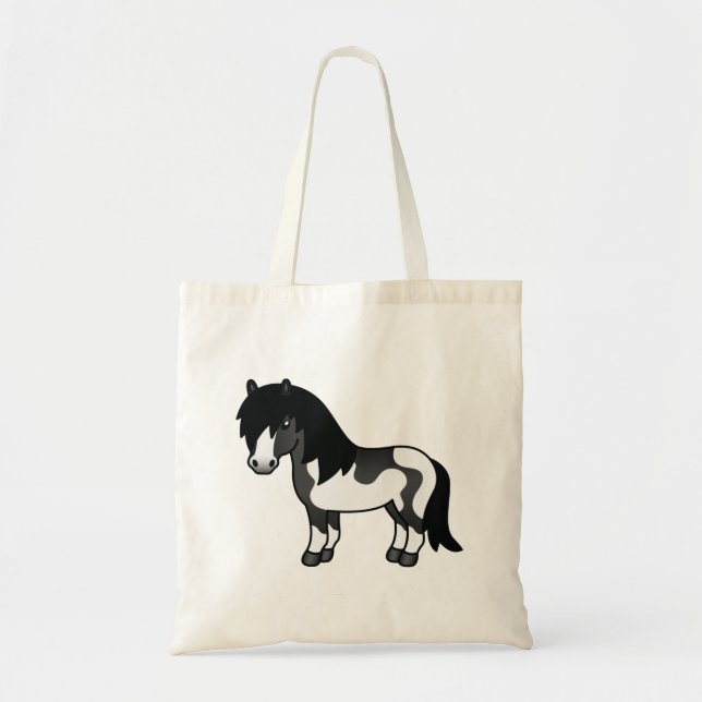 Illustration des Black Pinto Shetland Pony Cartoon Tragetasche (Vorne)