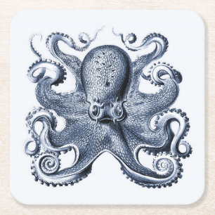 Illustration des blauen Kraken von Ernst Haeckel Rechteckiger Pappuntersetzer