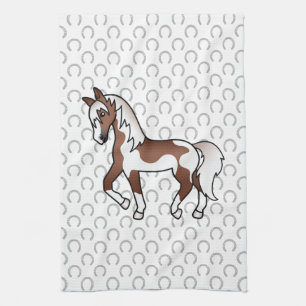 Illustration des braunen Pinto Trotting Cartoon Geschirrtuch