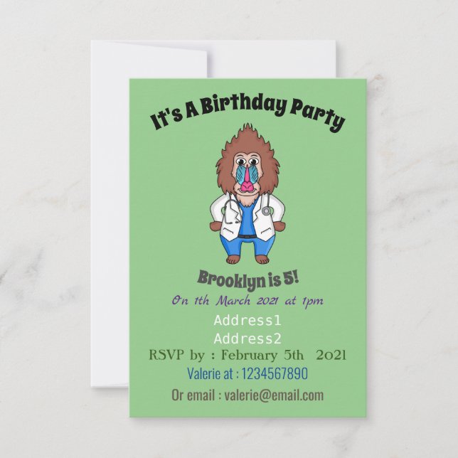 Illustration des Cartoon eines Funny mandrill Einladung (Vorderseite)