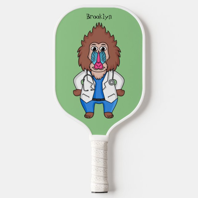 Illustration des Cartoon eines Funny mandrill Pickleball Schläger (Vorderseite)