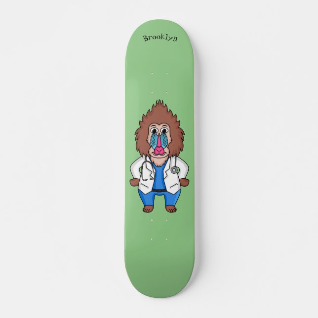 Illustration des Cartoon eines Funny mandrill Skateboard (Vorne)