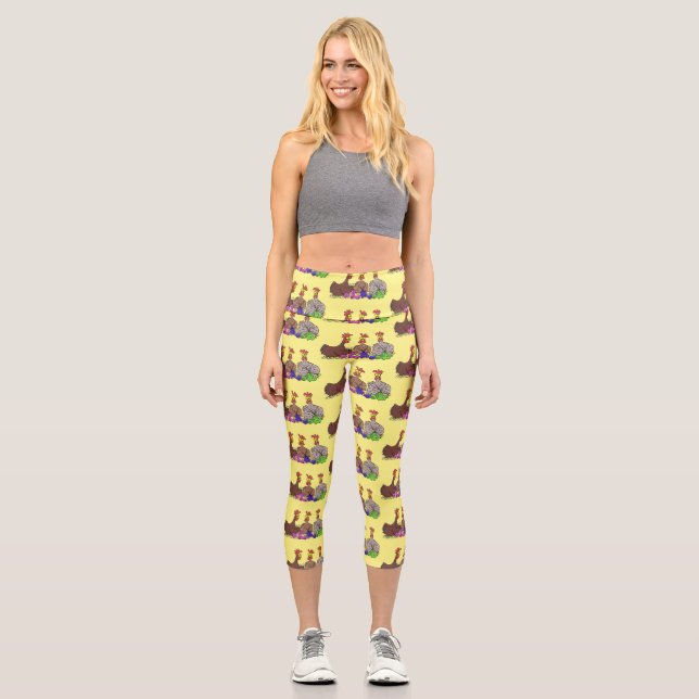 Illustration des Cartoon von Strickhühnern Capri Leggings (Vorderseite)