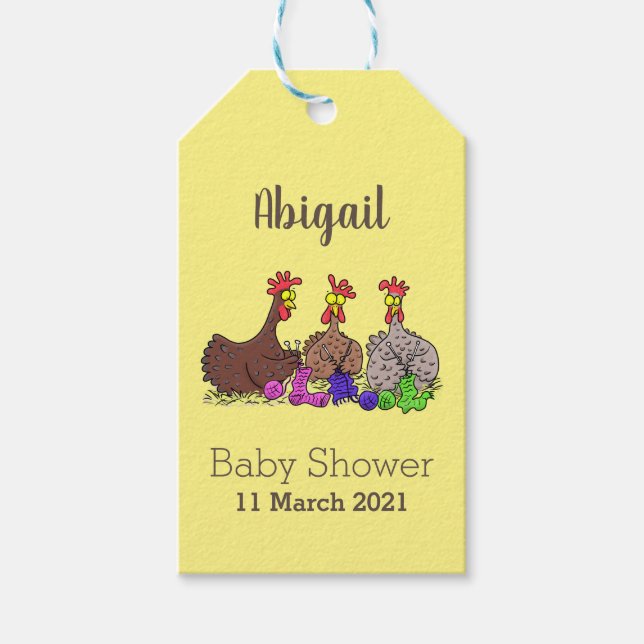 Illustration des Cartoon von Strickhühnern Geschenkanhänger (Vorderseite)