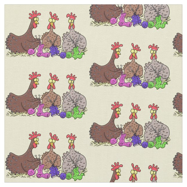 Illustration des Cartoon von Strickhühnern Stoff (Nahaufnahme)