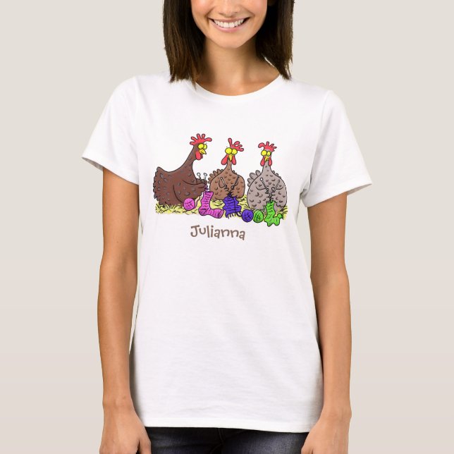 Illustration des Cartoon von Strickhühnern T-Shirt (Vorderseite)