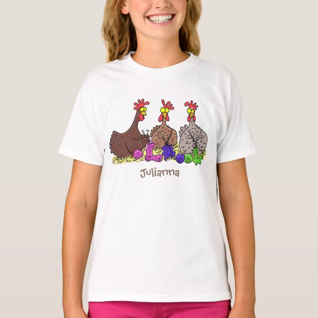 Illustration des Cartoon von Strickhühnern T-Shirt (Vorderseite)
