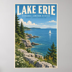 Illustration des Eriesees Reise Kunst Vintage Poster