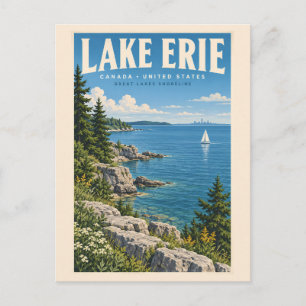 Illustration des Eriesees Reise Kunst Vintage Postkarte