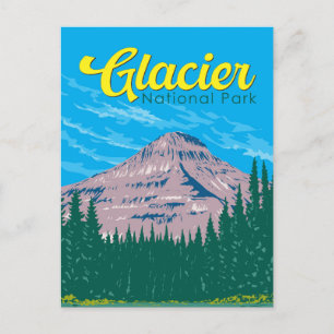 Illustration des Glacier National Park Reise Vinta Postkarte