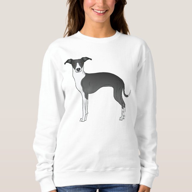 Illustration des Grauhundes aus Schwarz und Weiß Sweatshirt (Vorderseite)