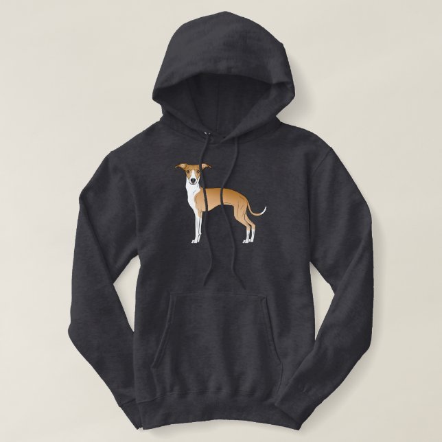Illustration des Grauhundes von Vater und Weiß Hoodie (Design vorne)