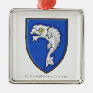 Illustration des heraldischen Fischsymbols auf Silbernes Ornament