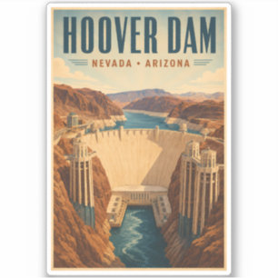 Illustration des Kraftwerks Hoover Dam Reise Kunst Aufkleber