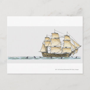 Illustration des Kriegsschiffs des späten 18. Jahr Postkarte