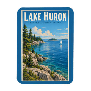 Illustration des Lake Huron Reise Kunst Vintage Magnet