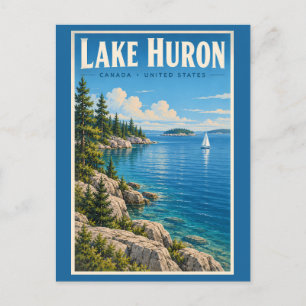 Illustration des Lake Huron Reise Kunst Vintage Postkarte