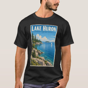 Illustration des Lake Huron Reise Kunst Vintage T-Shirt