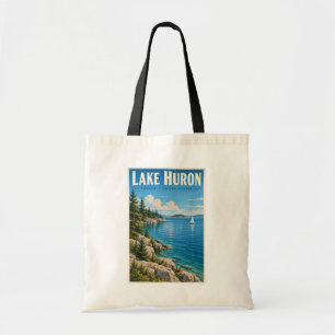 Illustration des Lake Huron Reise Kunst Vintage Tragetasche