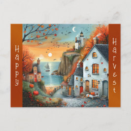 Illustration des Leuchtturms des Whimsical Autumn Feiertagspostkarte