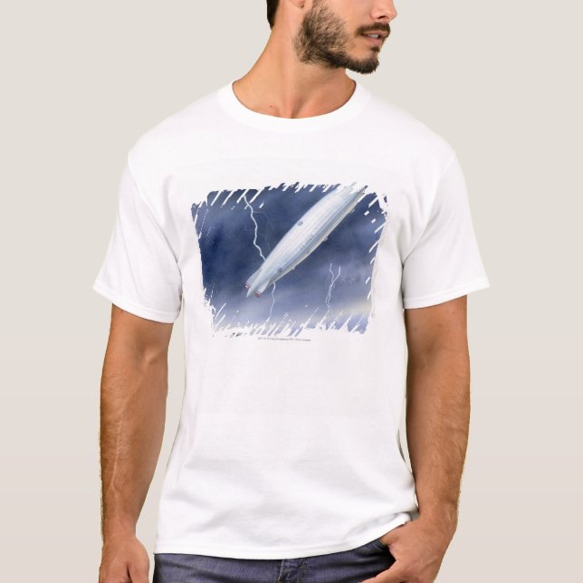 Illustration des Luftschiffs, das durch Blitz T-Shirt (Vorderseite)
