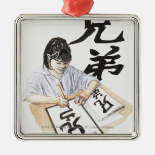 Illustration des Mädchens großes chinesisches Silbernes Ornament