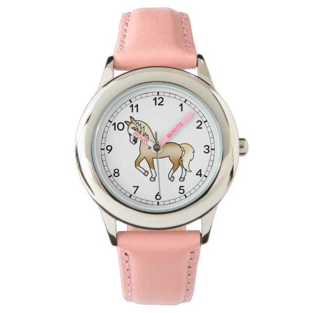 Illustration des Niedlichen Cartoon Palomino Trott Armbanduhr (Vorderseite)