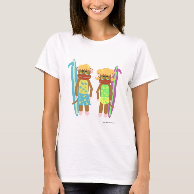 Illustration des Niedlichen Cartoon von zwei Surfe T-Shirt (Vorderseite)
